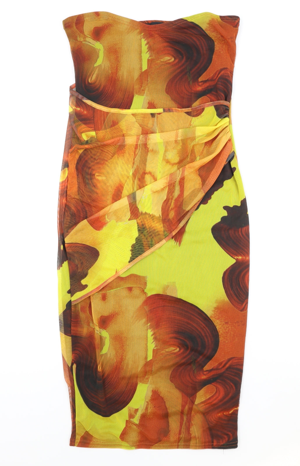 PRETTYLITTLETHING Womens Orange Geometric Polyester Pencil Dress Size 12 Off the Shoulder Pullover