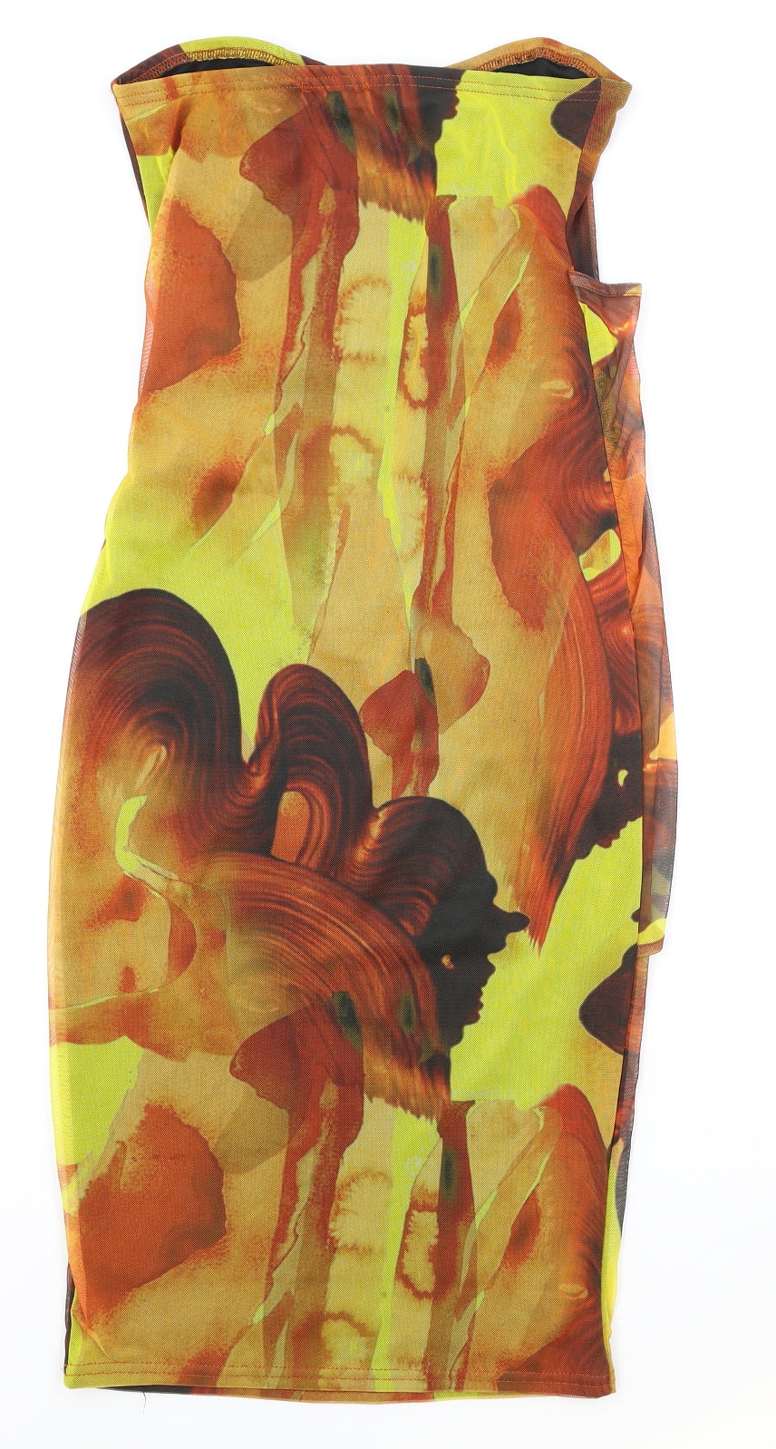 PRETTYLITTLETHING Womens Orange Geometric Polyester Pencil Dress Size 12 Off the Shoulder Pullover