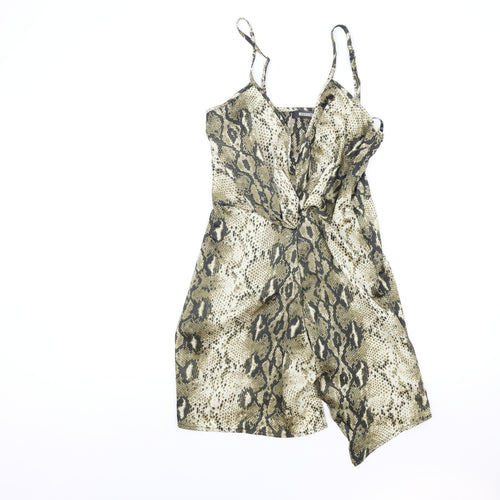 Missguided Womens Brown Animal Print Viscose Tank Dress Size 10 V-Neck Zip - Snakeskin Pattern