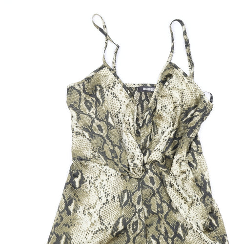 Missguided Womens Brown Animal Print Viscose Tank Dress Size 10 V-Neck Zip - Snakeskin Pattern