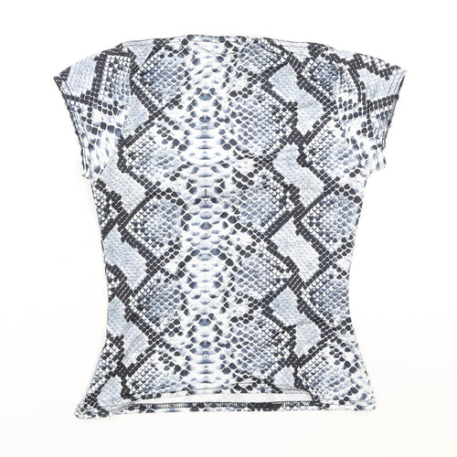 Boohoo Womens Blue Animal Print Polyester Basic T-Shirt Size 10 Square Neck - Snake Skin Print