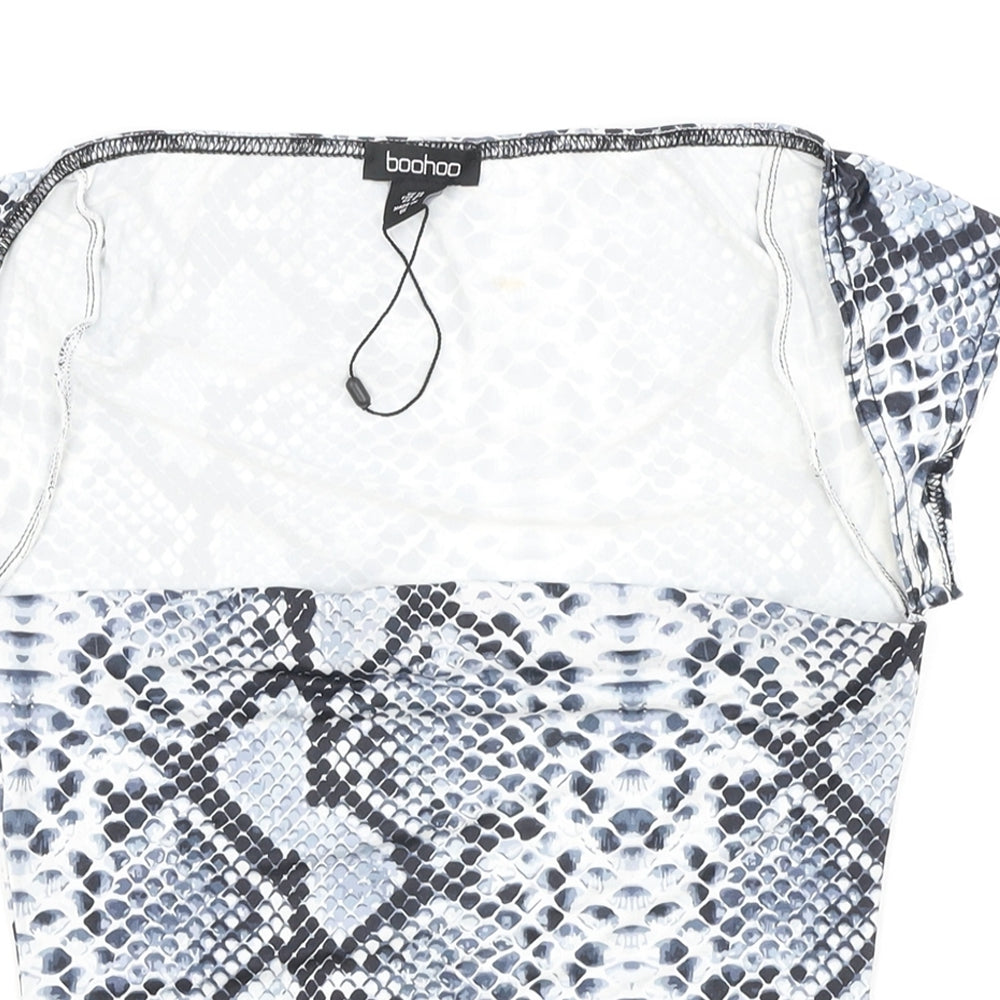 Boohoo Womens Blue Animal Print Polyester Basic T-Shirt Size 10 Square Neck - Snake Skin Print