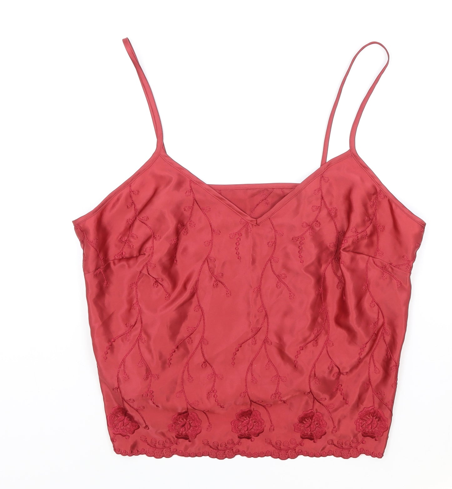 Marks and Spencer Womens Red Floral Polyester Camisole Tank Size 14 V-Neck