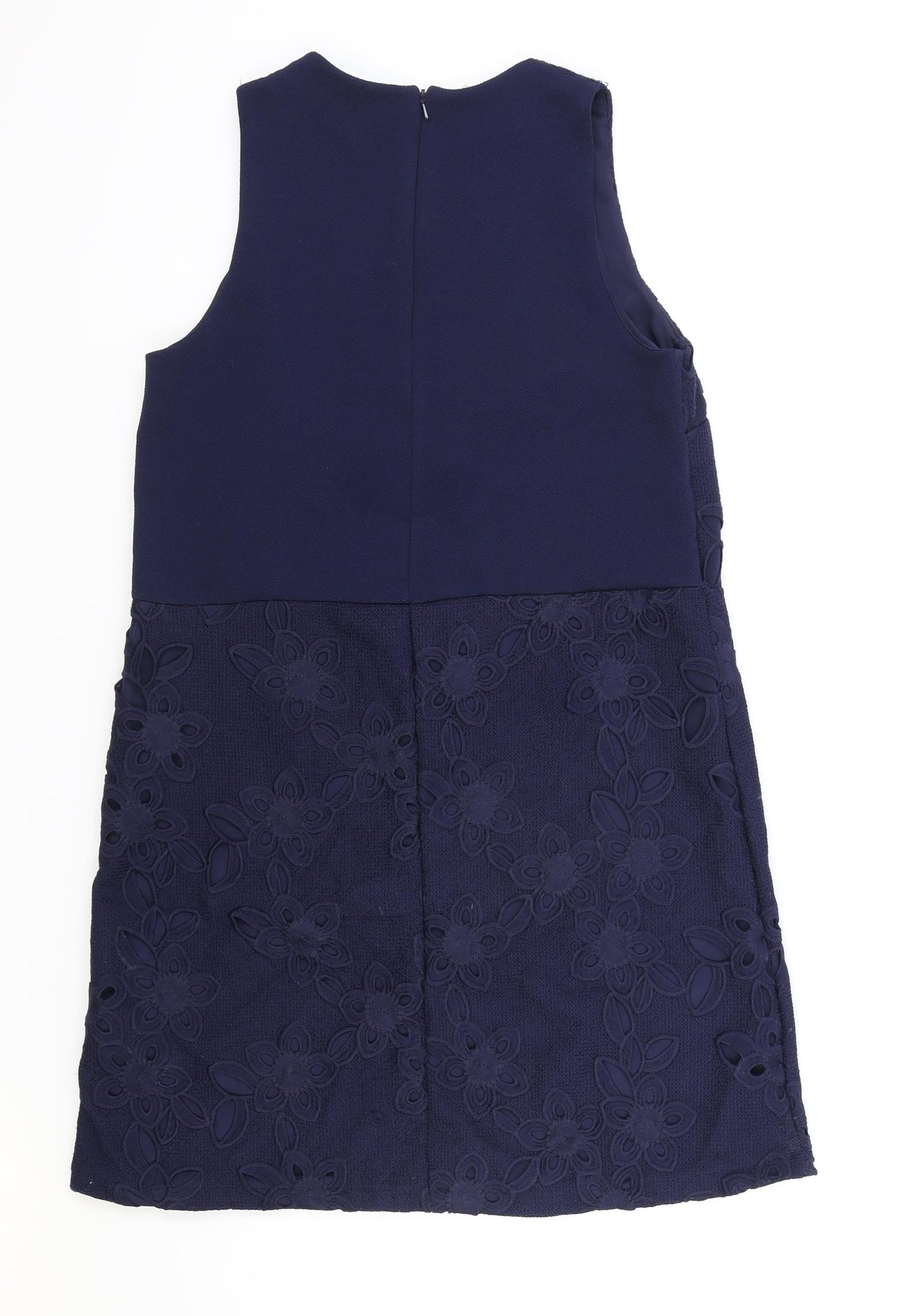 Warehouse Womens Blue Geometric Polyester A-Line Size 12 Round Neck Zip