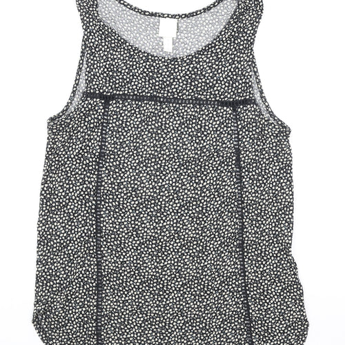 H&M Womens Black Floral Polyester Basic Tank Size S Boat Neck