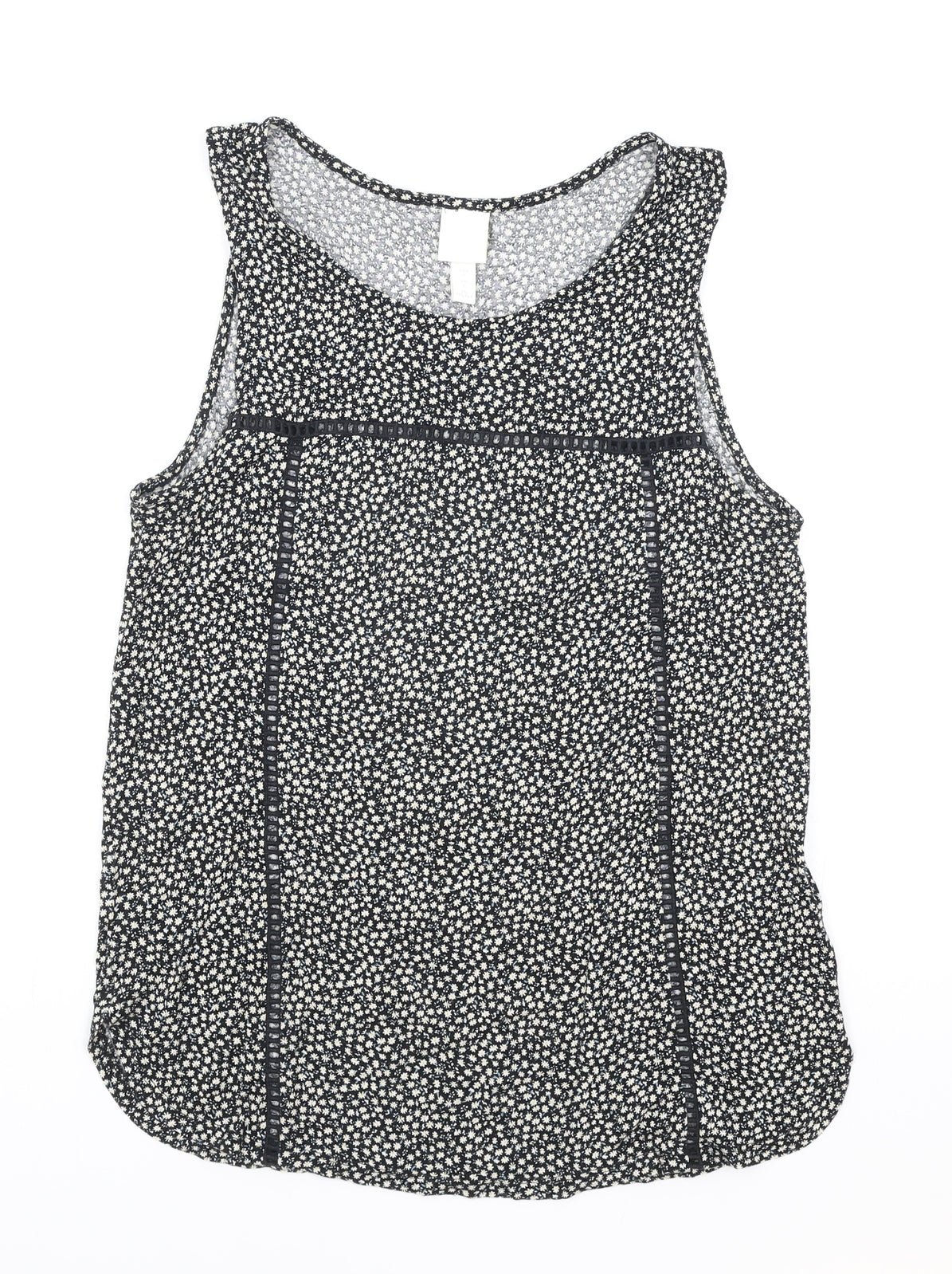 H&M Womens Black Floral Polyester Basic Tank Size S Boat Neck