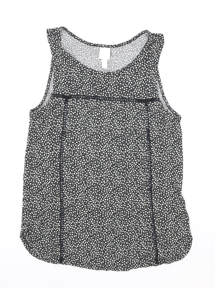 H&M Womens Black Floral Polyester Basic Tank Size S Boat Neck