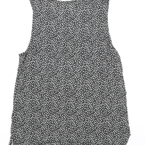 H&M Womens Black Floral Polyester Basic Tank Size S Boat Neck