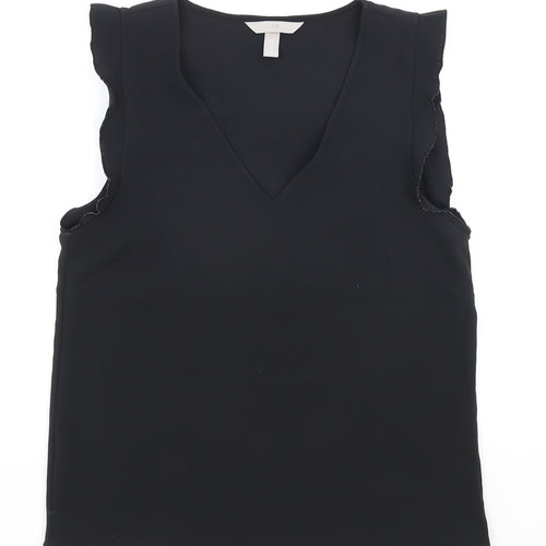 H&M Womens Black Polyester Basic Tank Size 6 V-Neck