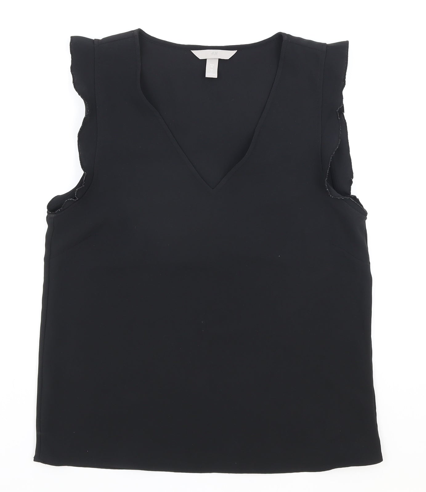 H&M Womens Black Polyester Basic Tank Size 6 V-Neck