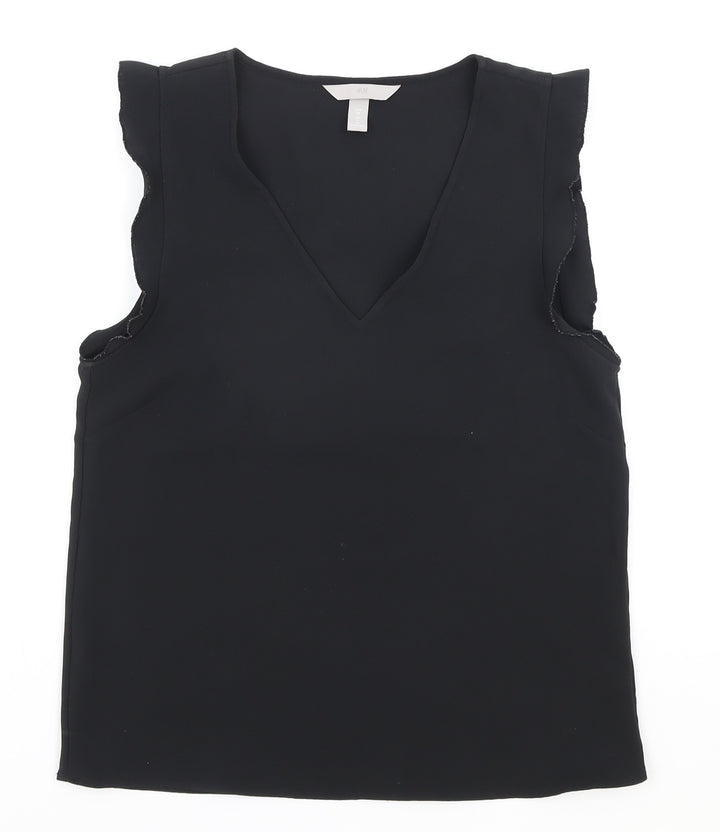 H&M Womens Black Polyester Basic Tank Size 6 V-Neck