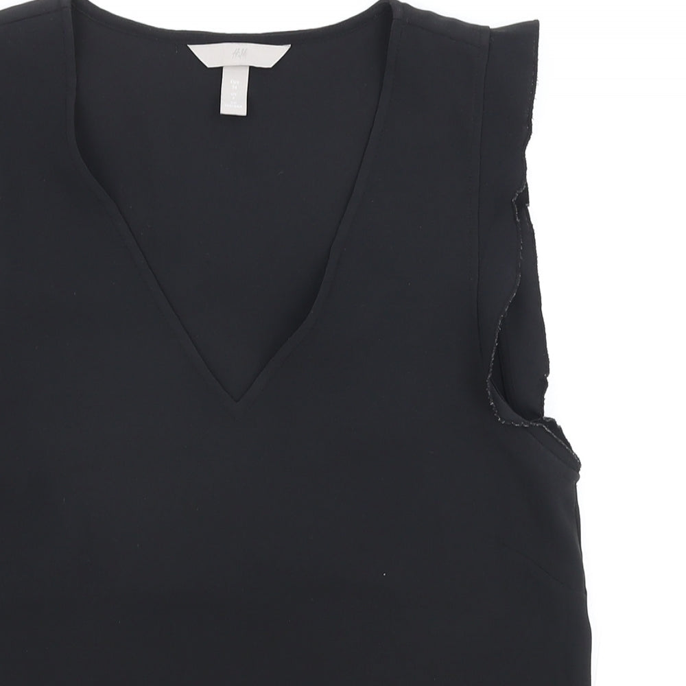 H&M Womens Black Polyester Basic Tank Size 6 V-Neck