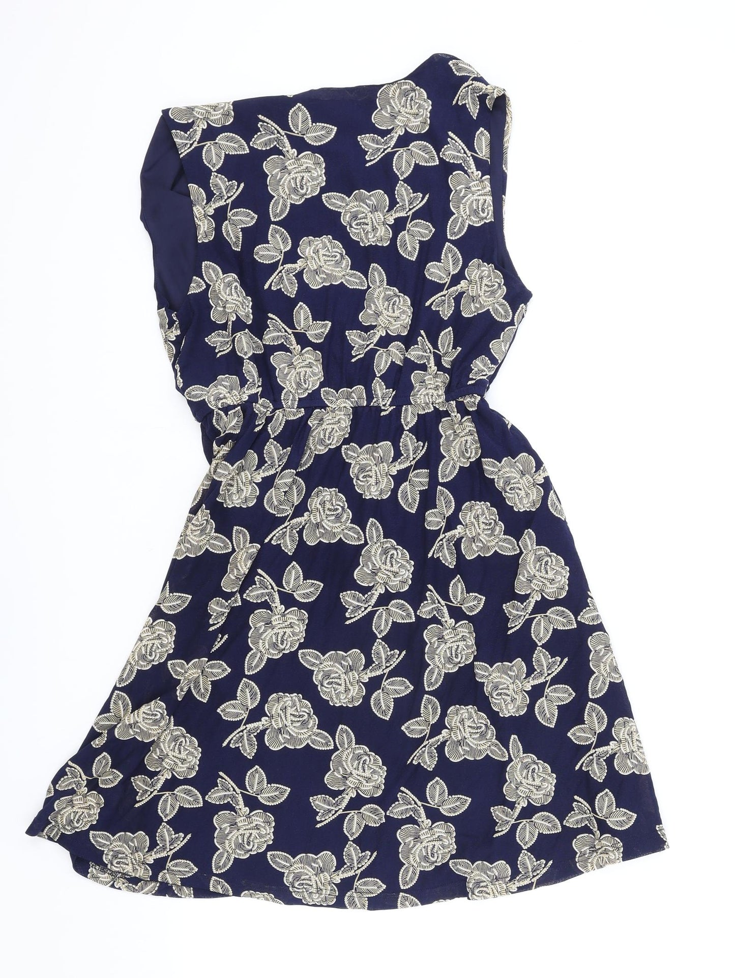 Mella London Womens Blue Floral Polyester Fit & Flare Size 10 V-Neck Pullover