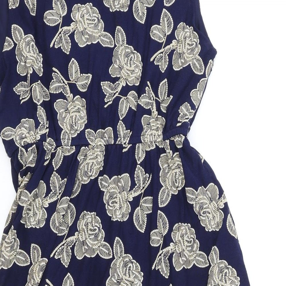 Mella London Womens Blue Floral Polyester Fit & Flare Size 10 V-Neck Pullover