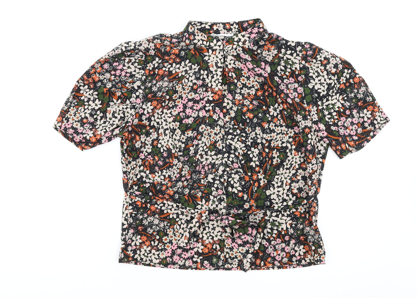 Preworn Womens Multicoloured Floral Viscose Basic Blouse Size 6 Round Neck