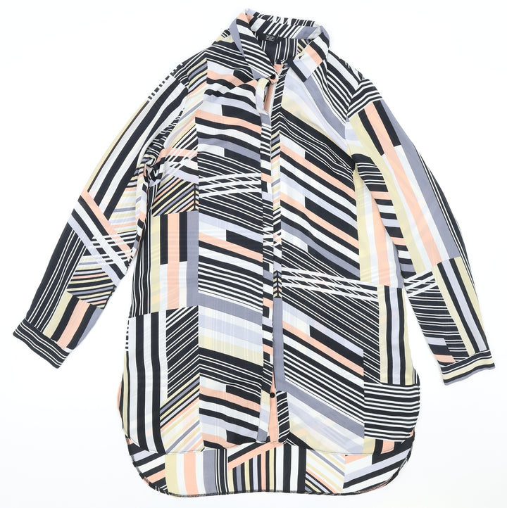 F&F Womens Multicoloured Geometric Polyester Basic Button-Up Size 10 Collared
