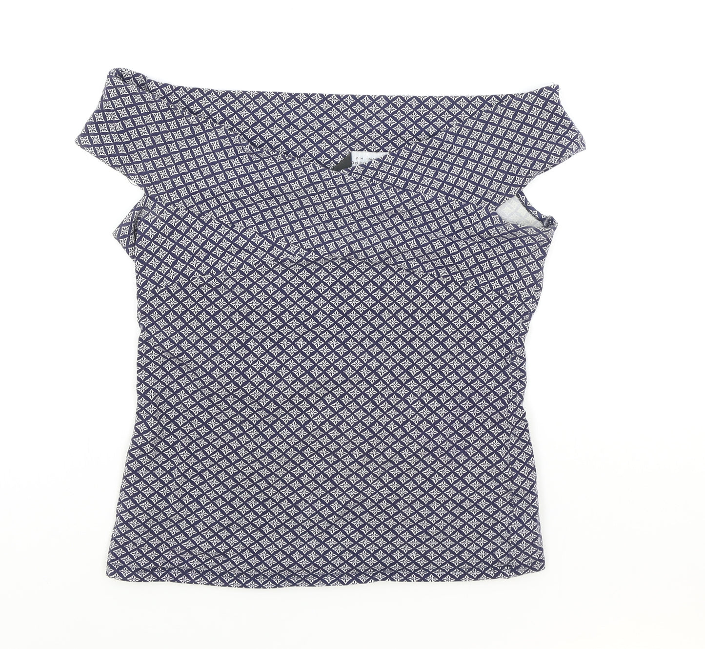 Dorothy Perkins Womens Blue Geometric Polyester Basic Blouse Size 8 Off the Shoulder