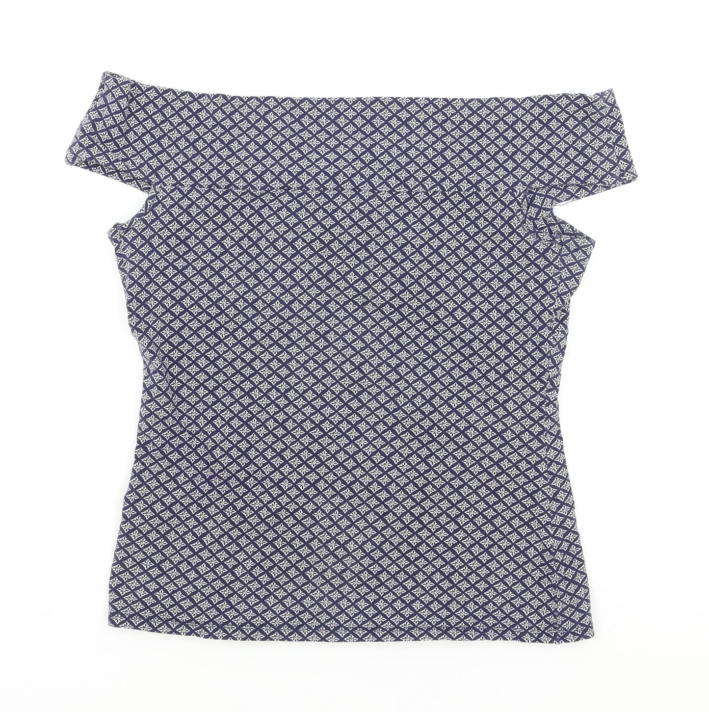 Dorothy Perkins Womens Blue Geometric Polyester Basic Blouse Size 8 Off the Shoulder
