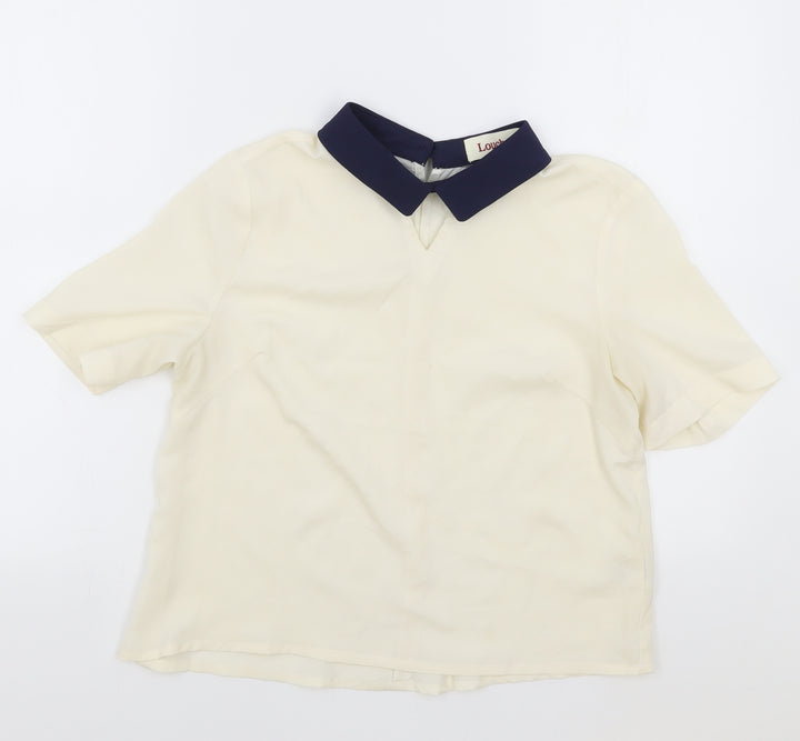 Louche Womens Ivory Polyester Basic Blouse Size 10 Collared