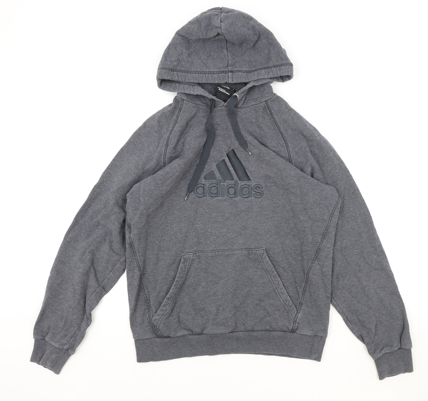 adidas Mens Grey Cotton Pullover Hoodie Size M