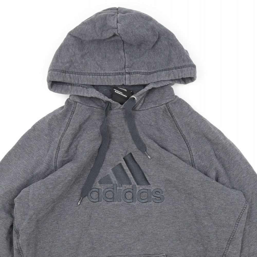 adidas Mens Grey Cotton Pullover Hoodie Size M