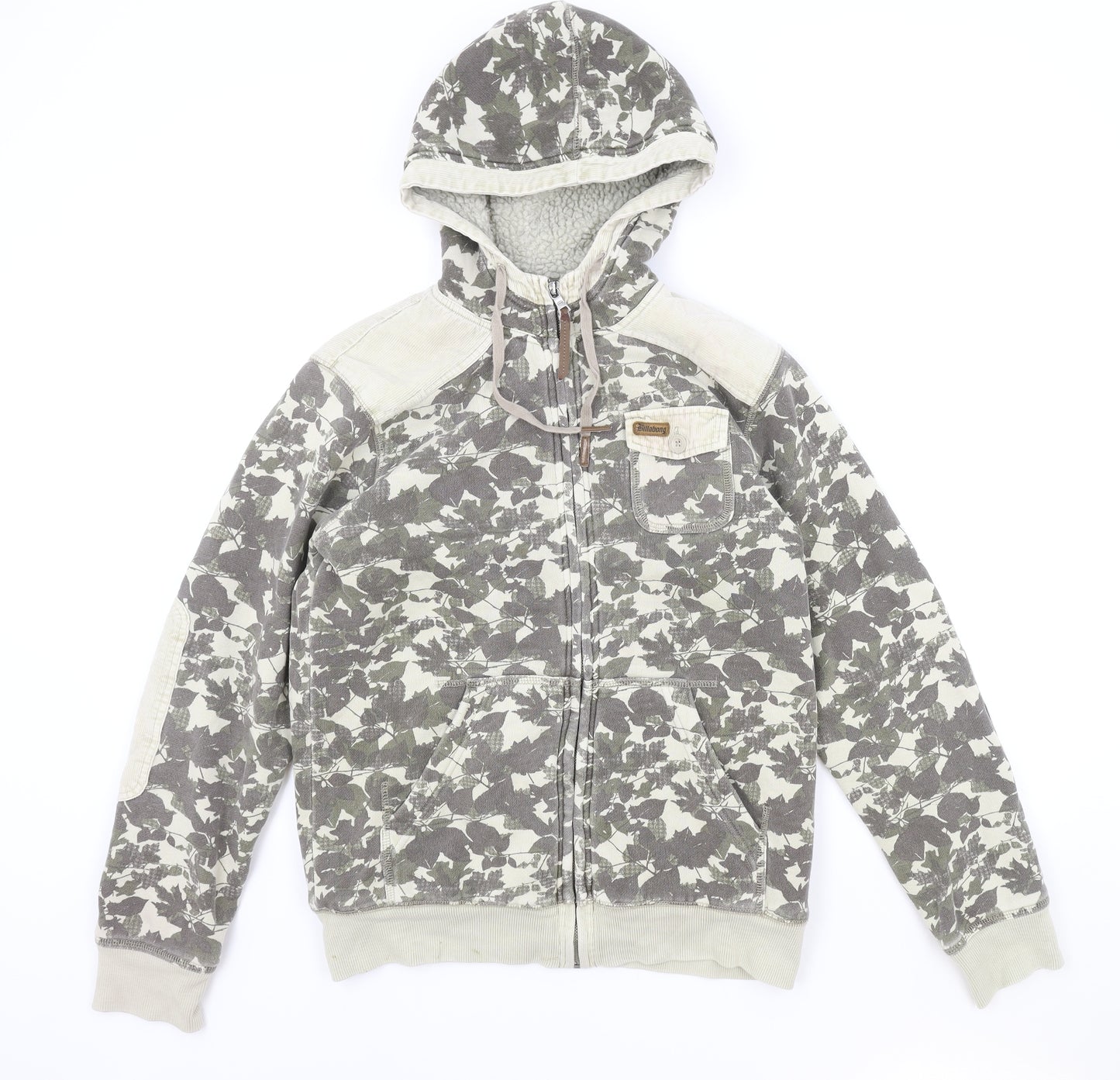 Billabong Mens Beige Geometric Wool Full Zip Hoodie Size S - Leaf Print