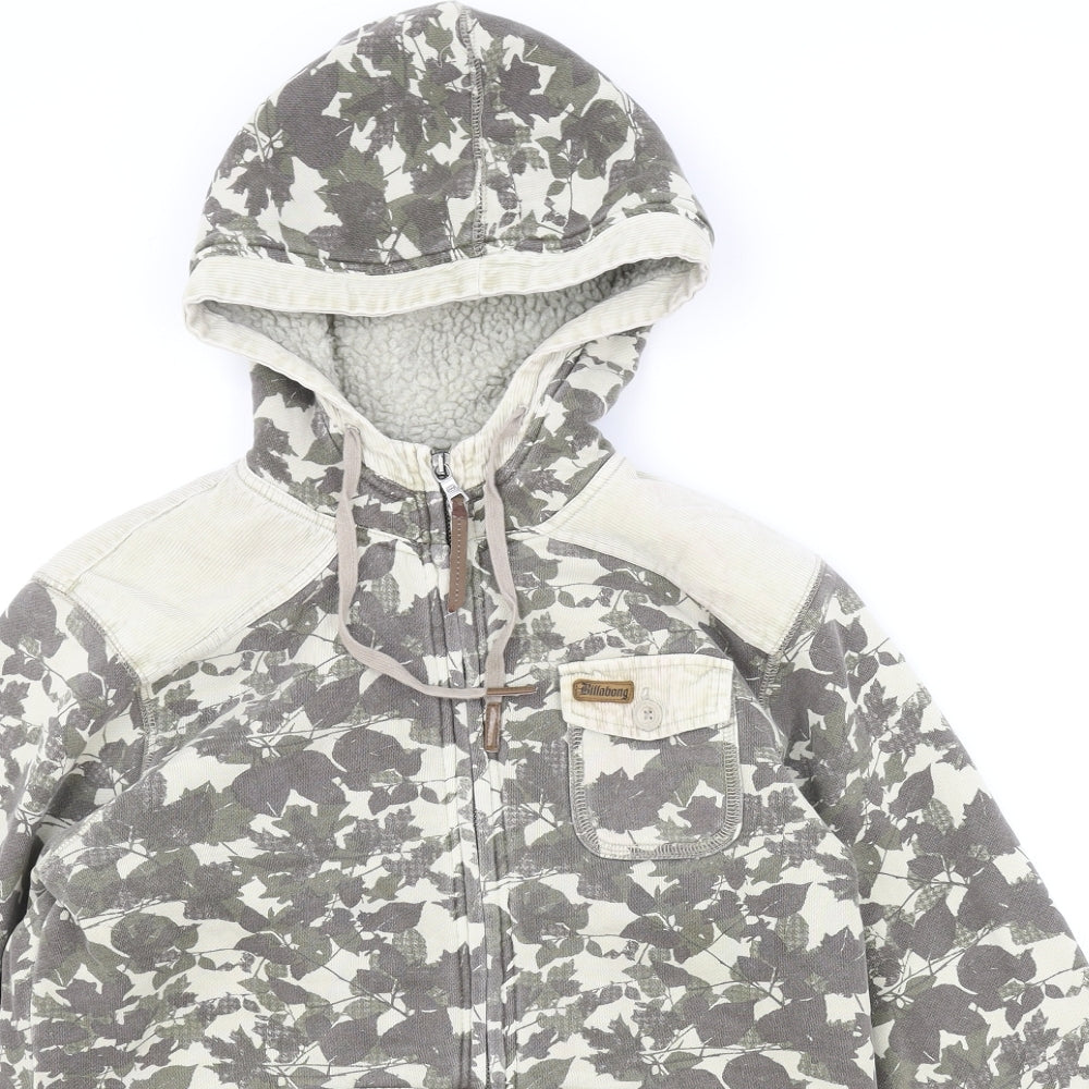 Billabong Mens Beige Geometric Wool Full Zip Hoodie Size S - Leaf Print