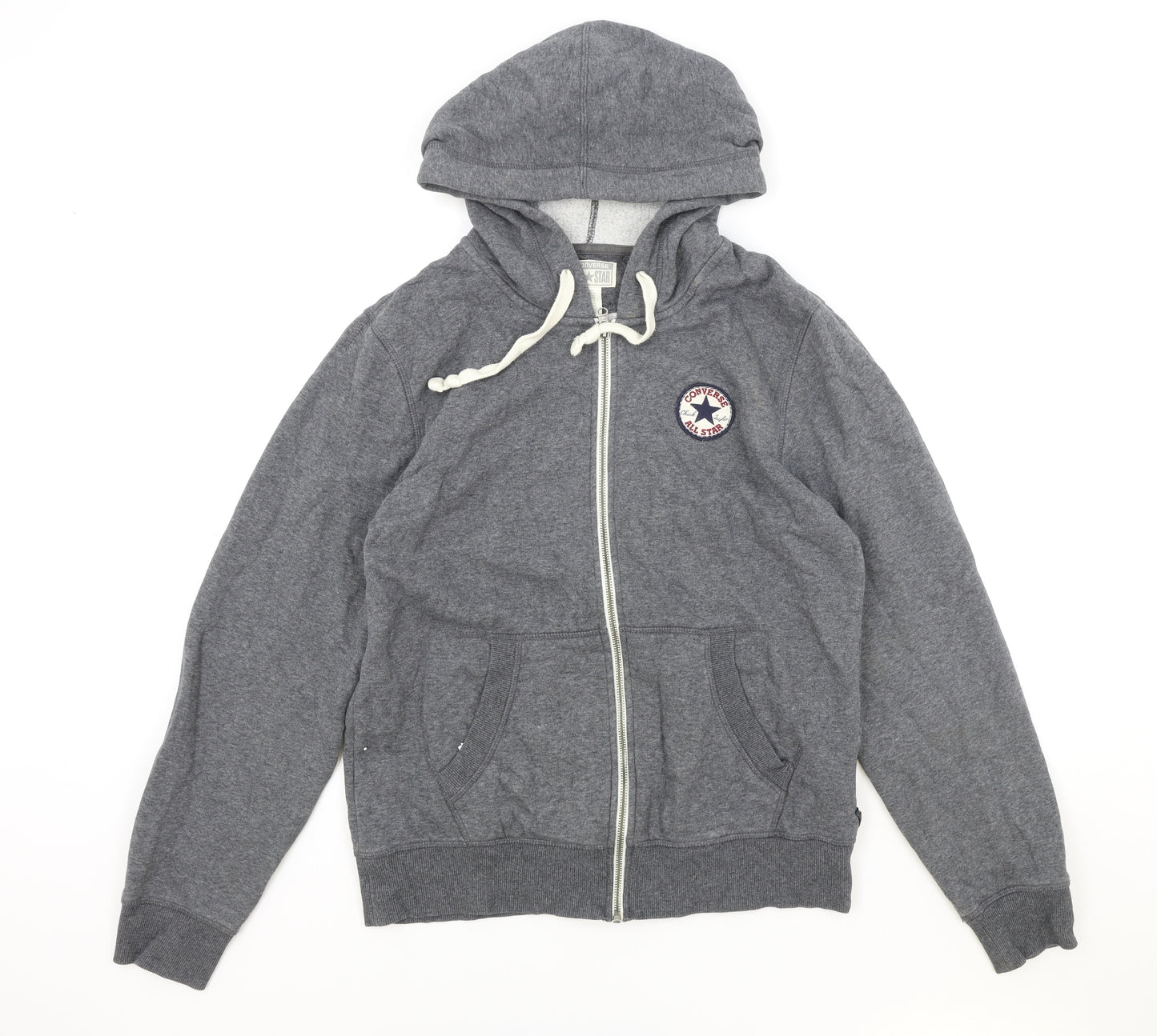 Converse Womens Grey Cotton Full Zip Hoodie Size M Zip