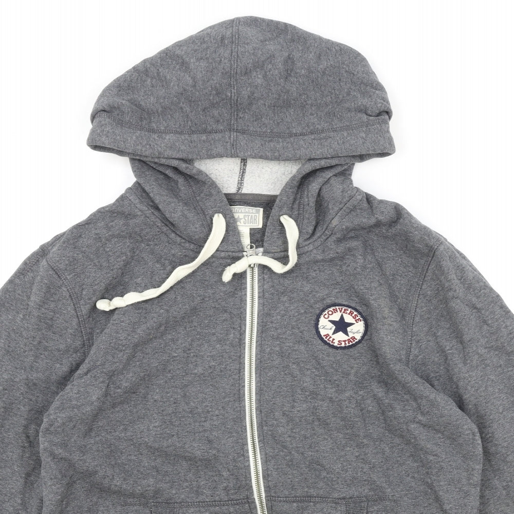 Converse Womens Grey Cotton Full Zip Hoodie Size M Zip