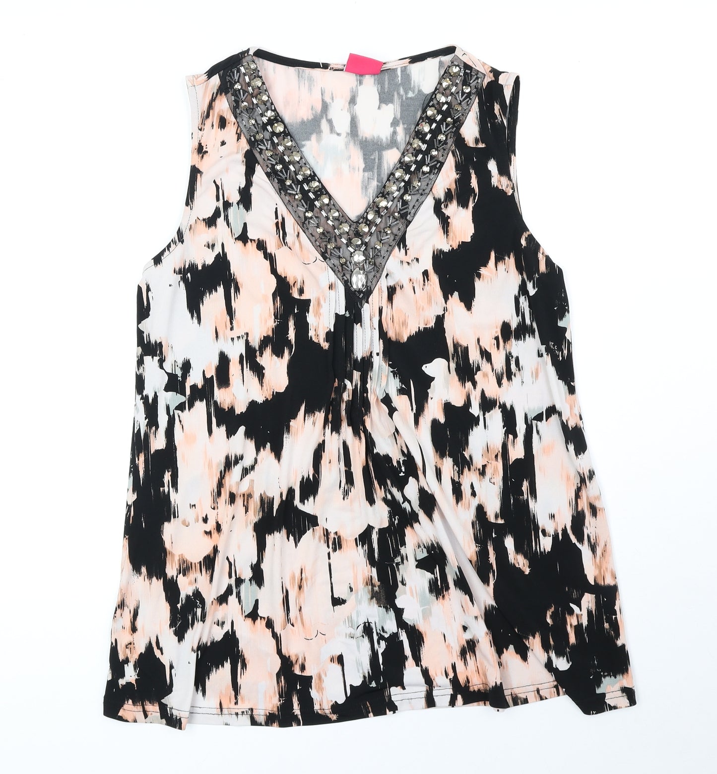 Together Womens Multicoloured Geometric Polyester Basic Tank Size M V-Neck