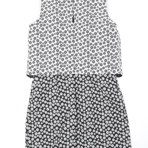 Miss Selfridge Womens Black Floral Polyester A-Line Size 8 Round Neck Zip
