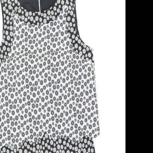 Miss Selfridge Womens Black Floral Polyester A-Line Size 8 Round Neck Zip