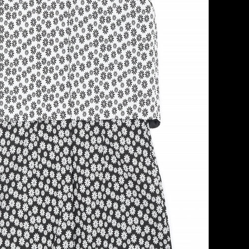 Miss Selfridge Womens Black Floral Polyester A-Line Size 8 Round Neck Zip