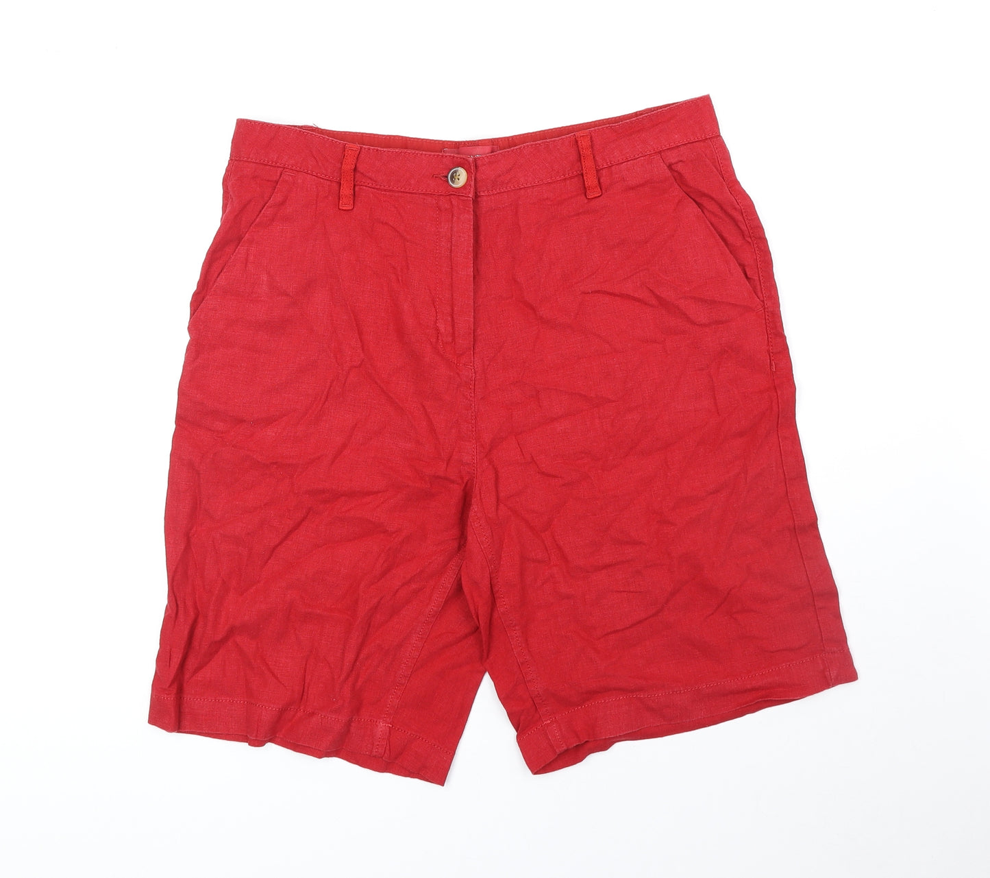NEXT Womens Red Linen Chino Shorts Size 14 Regular Zip
