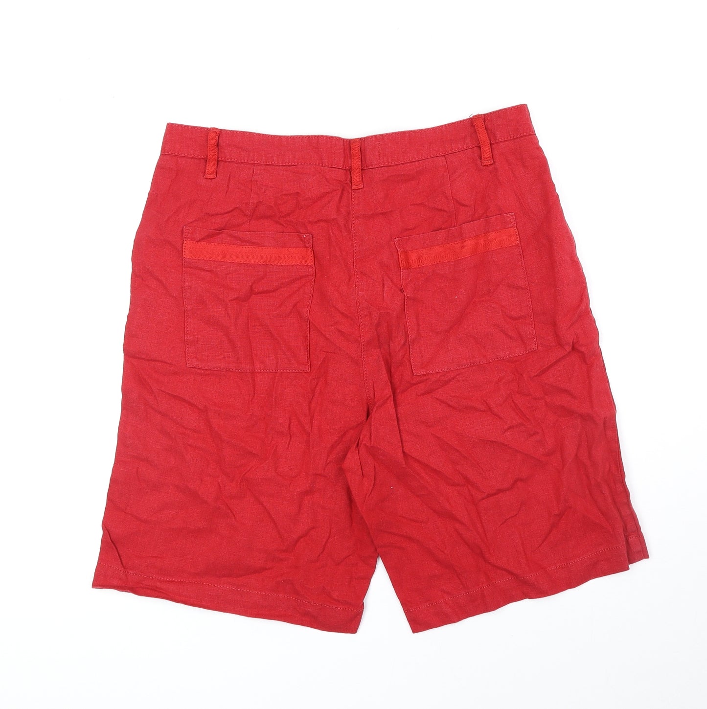 NEXT Womens Red Linen Chino Shorts Size 14 Regular Zip