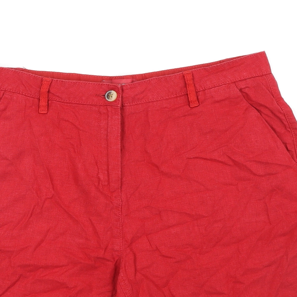 NEXT Womens Red Linen Chino Shorts Size 14 Regular Zip