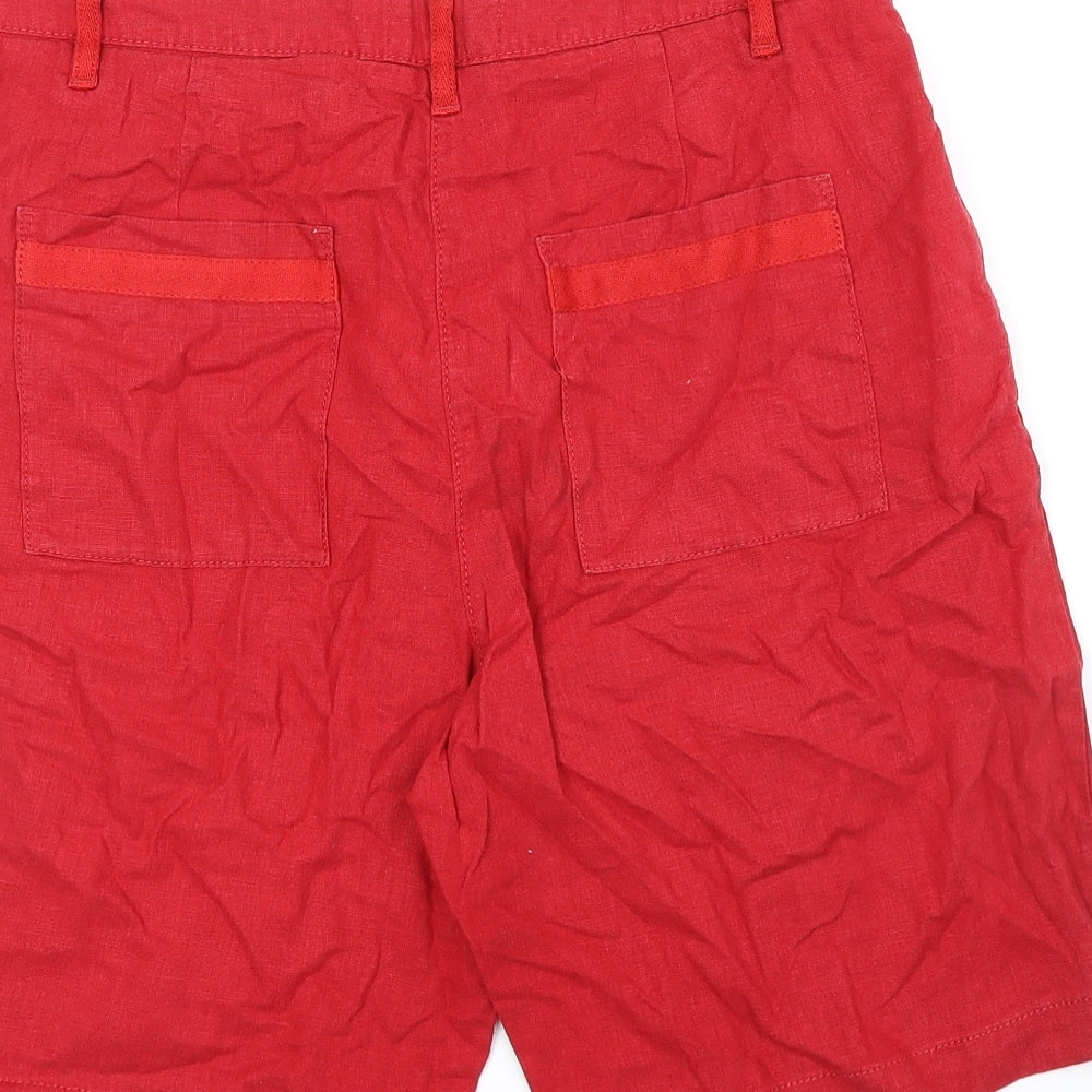 NEXT Womens Red Linen Chino Shorts Size 14 Regular Zip
