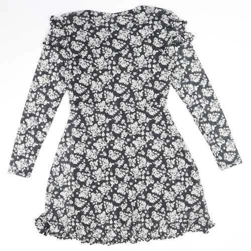 Topshop Womens Black Floral Polyester Fit & Flare Size 12 Round Neck Pullover