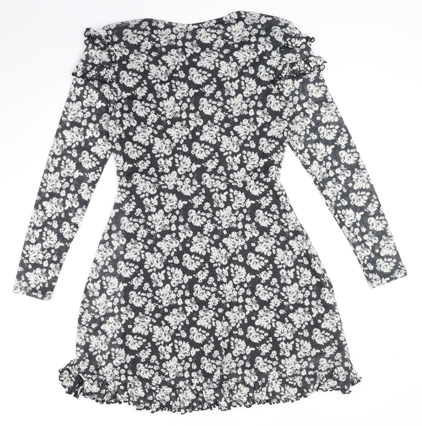 Topshop Womens Black Floral Polyester Fit & Flare Size 12 Round Neck Pullover