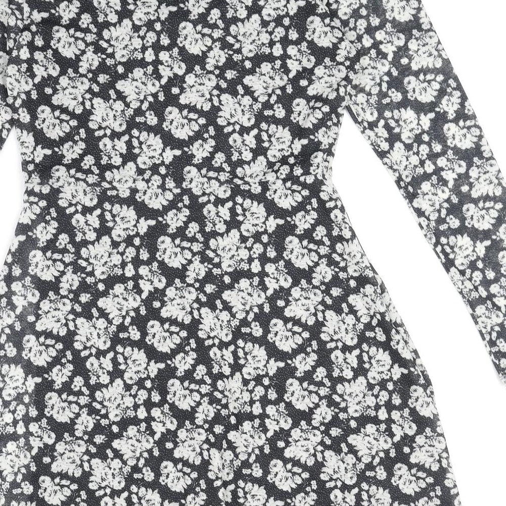 Topshop Womens Black Floral Polyester Fit & Flare Size 12 Round Neck Pullover
