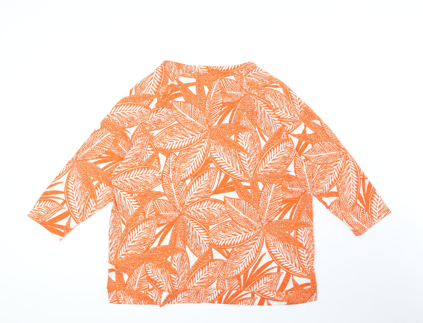 Marks and Spencer Womens Orange Geometric Polyester Basic T-Shirt Size 18 Round Neck - Leaf Print