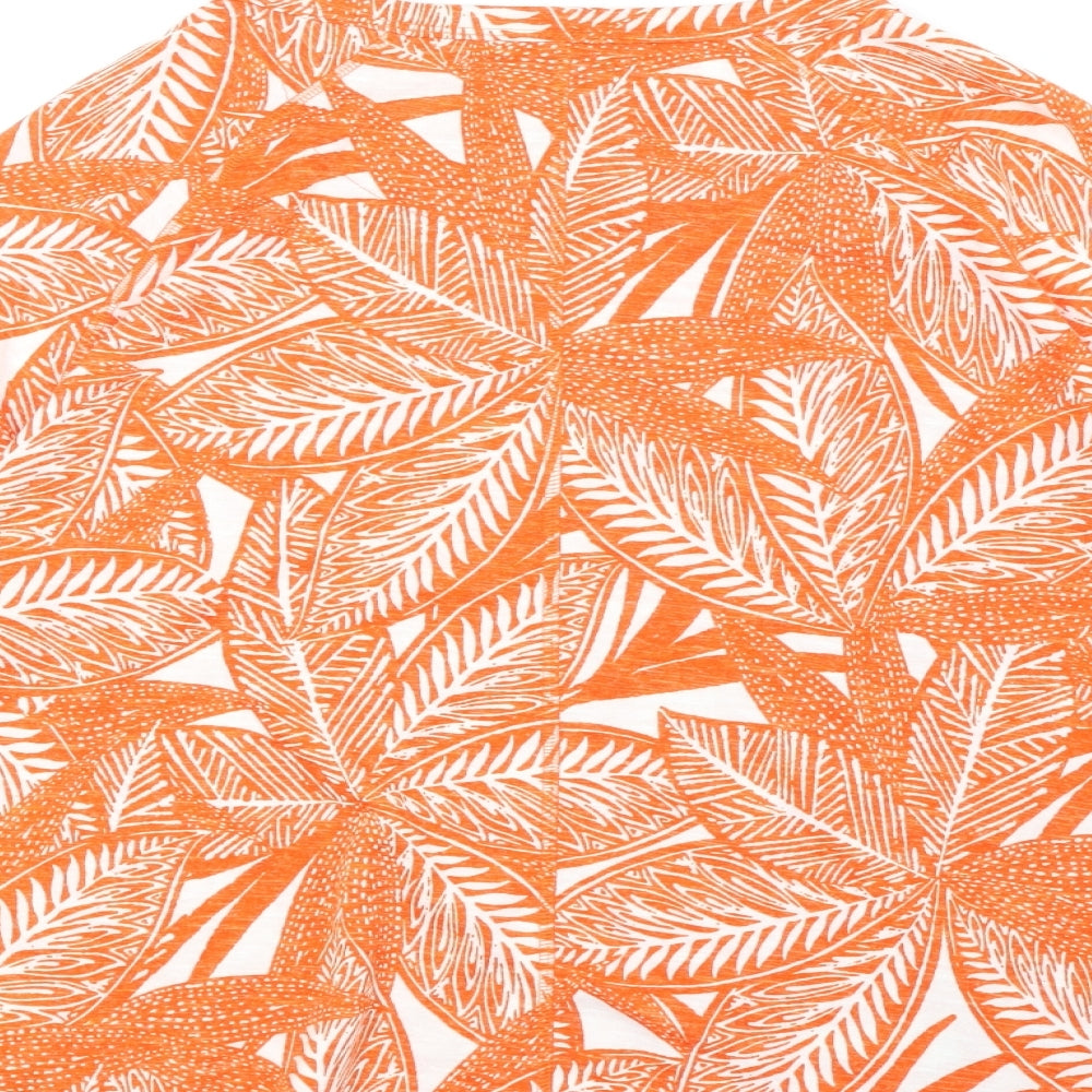 Marks and Spencer Womens Orange Geometric Polyester Basic T-Shirt Size 18 Round Neck - Leaf Print