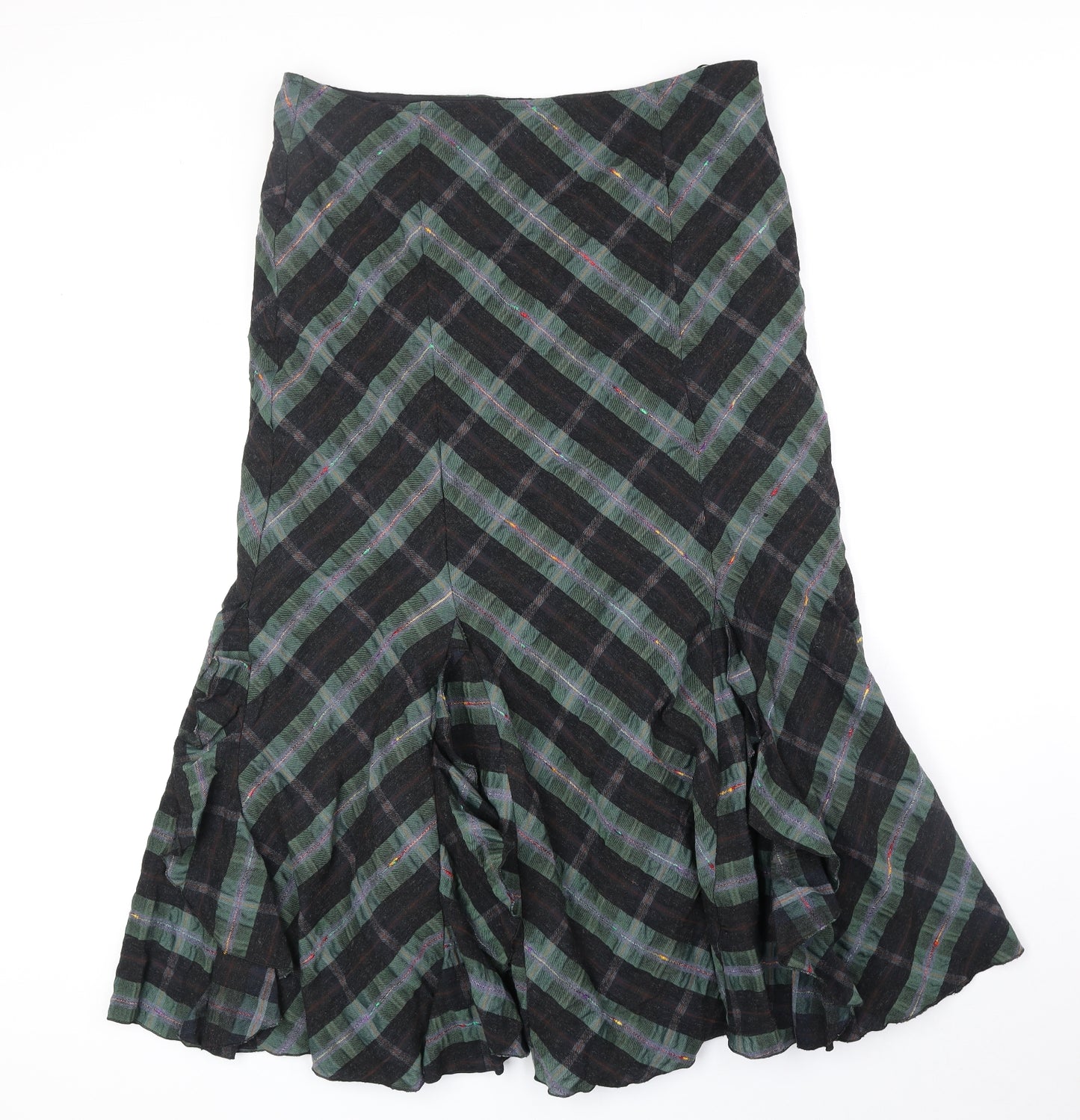 Per Una Womens Green Geometric Polyester Swing Skirt Size 16 Zip