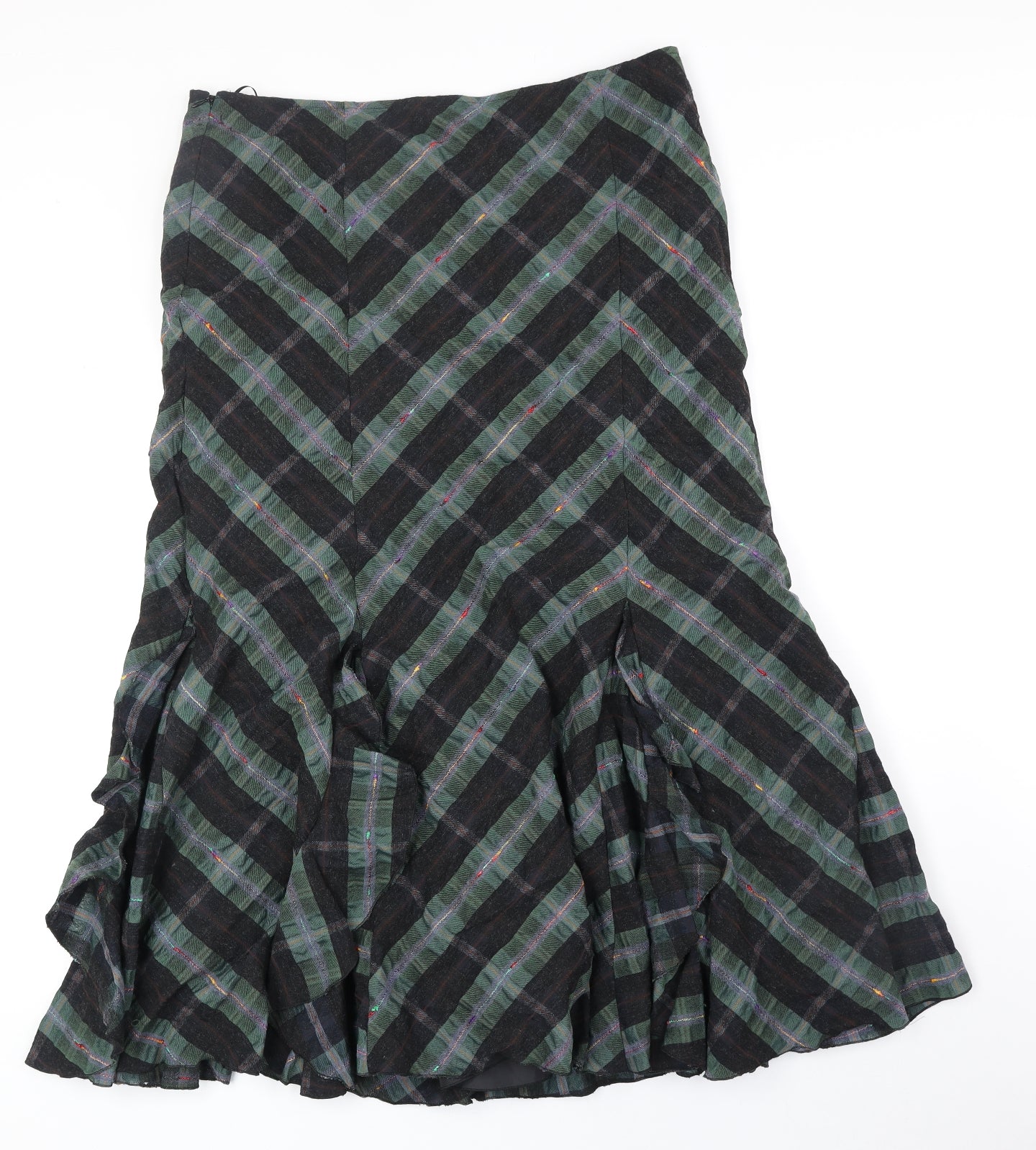 Per Una Womens Green Geometric Polyester Swing Skirt Size 16 Zip