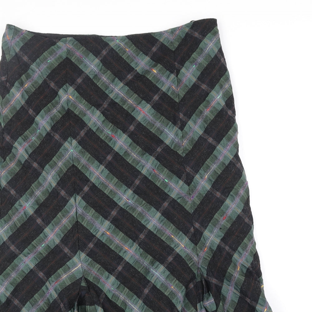 Per Una Womens Green Geometric Polyester Swing Skirt Size 16 Zip