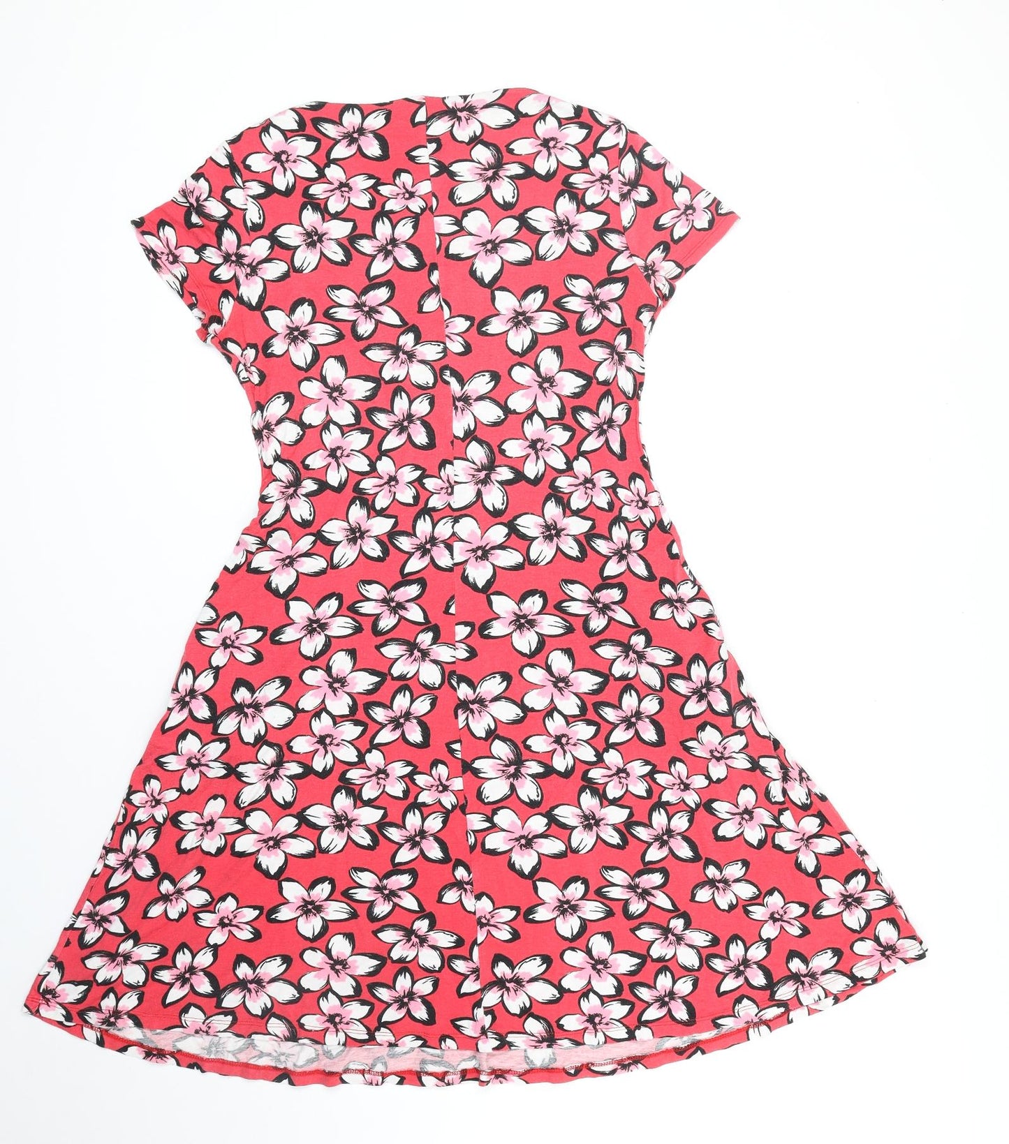 M&Co Womens Red Floral Polyester Fit & Flare Size 10 Boat Neck Pullover