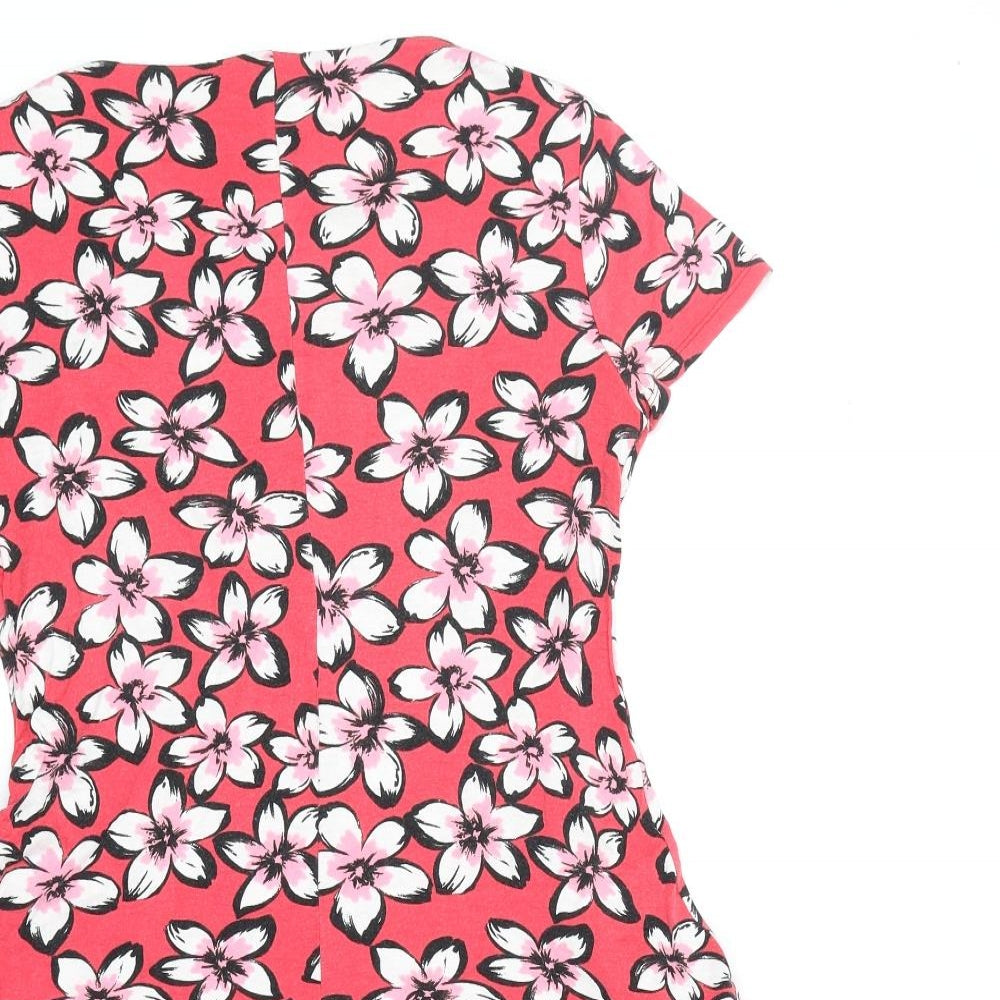 M&Co Womens Red Floral Polyester Fit & Flare Size 10 Boat Neck Pullover