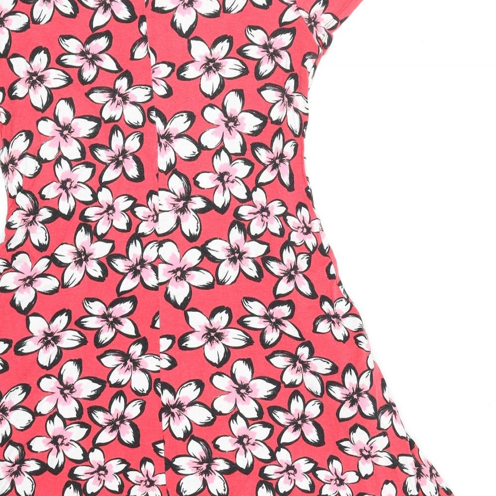 M&Co Womens Red Floral Polyester Fit & Flare Size 10 Boat Neck Pullover