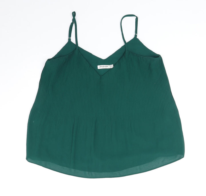 Stradivarius Womens Green Polyester Basic Tank Size S V-Neck