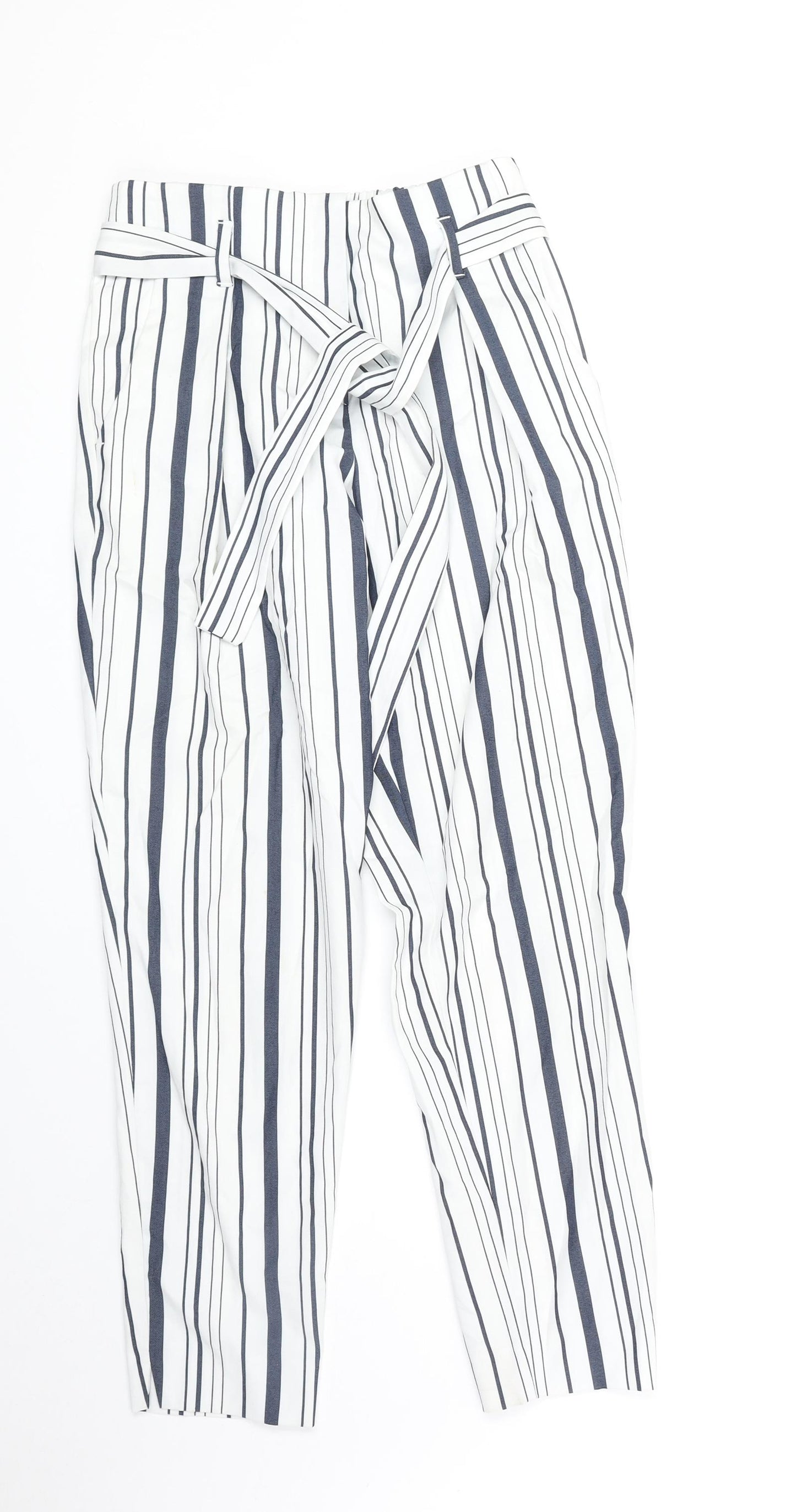 River Island Womens White Striped Polyester Trousers Size 6 Regular Zip